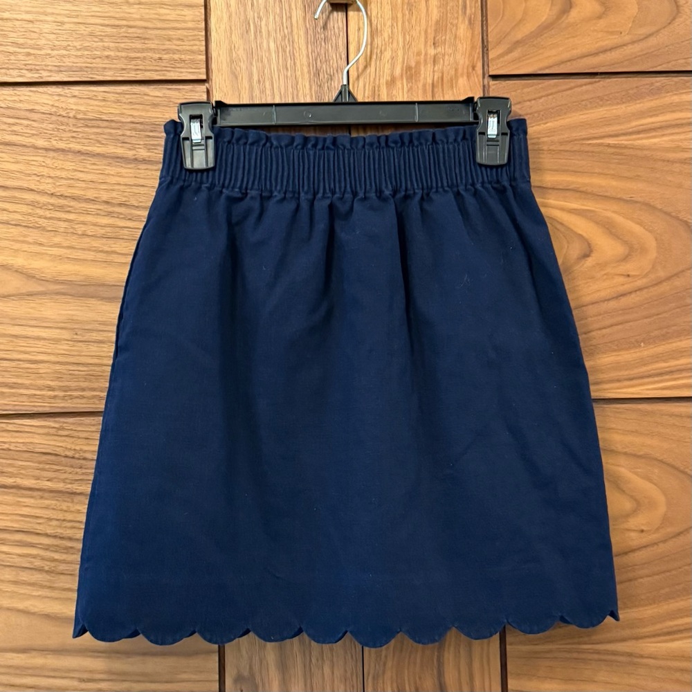 J CREW Navy Linen Paperbag Waist Spring Summer Scalloped Hem Skirt - Sz 0